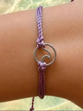 Pura Vida Purple Braided Bracelet with Silver Double-Ring and 'P' Charm